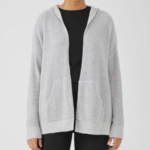Eileen Fisher Peruvian Organic Cotton Hooded Cardigan L